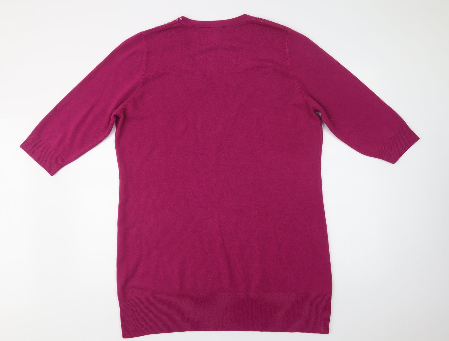 BHS Womens Purple V-Neck  Acrylic Tunic Jumper Size 22