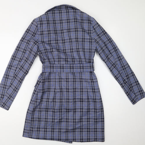 Missguided Womens Blue Check  Overcoat Coat Size 10  Button