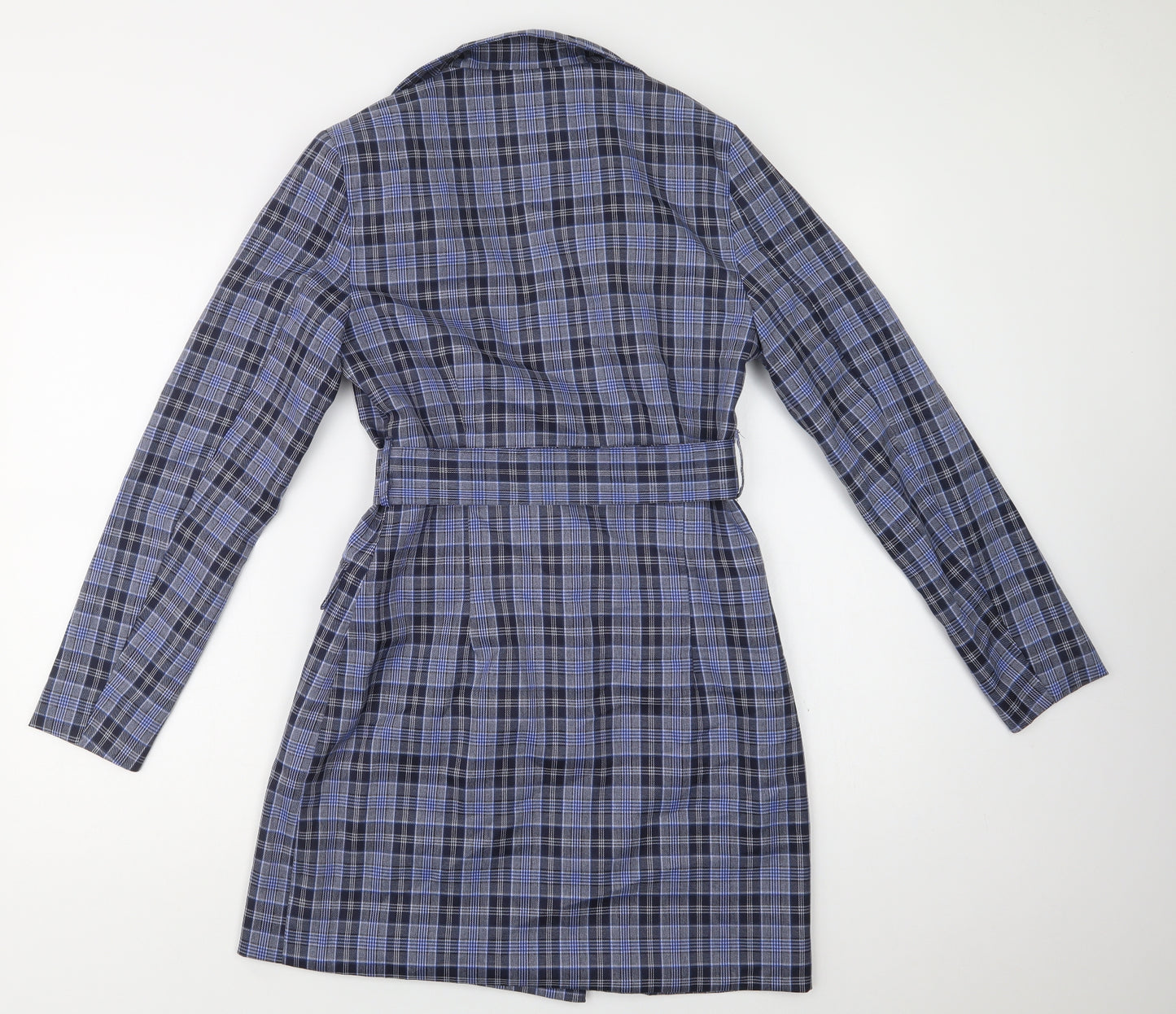 Missguided Womens Blue Check  Overcoat Coat Size 10  Button