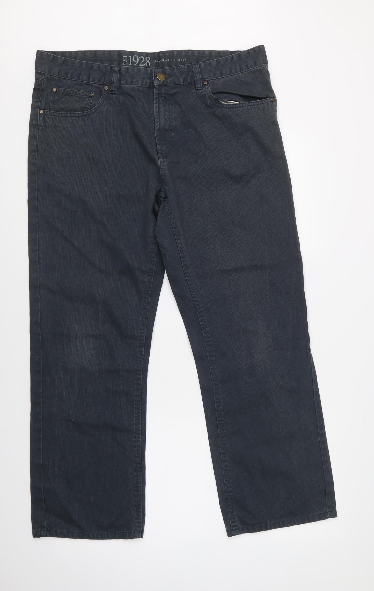 BHS Mens Grey  Cotton Wide-Leg Jeans Size 36 L29 in Regular Button