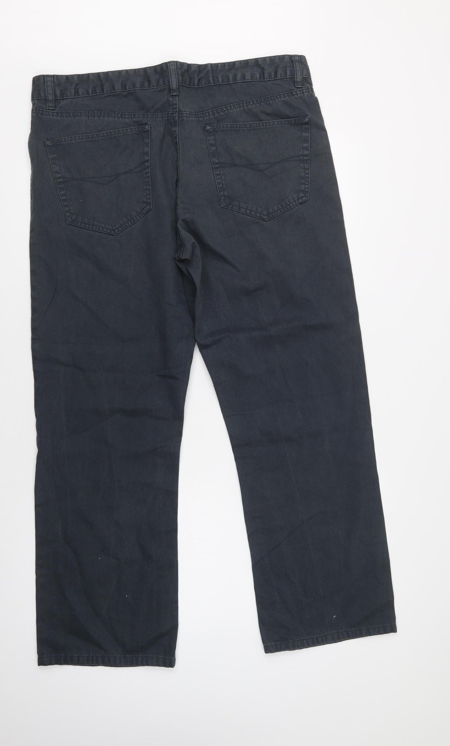 BHS Mens Grey  Cotton Wide-Leg Jeans Size 36 L29 in Regular Button