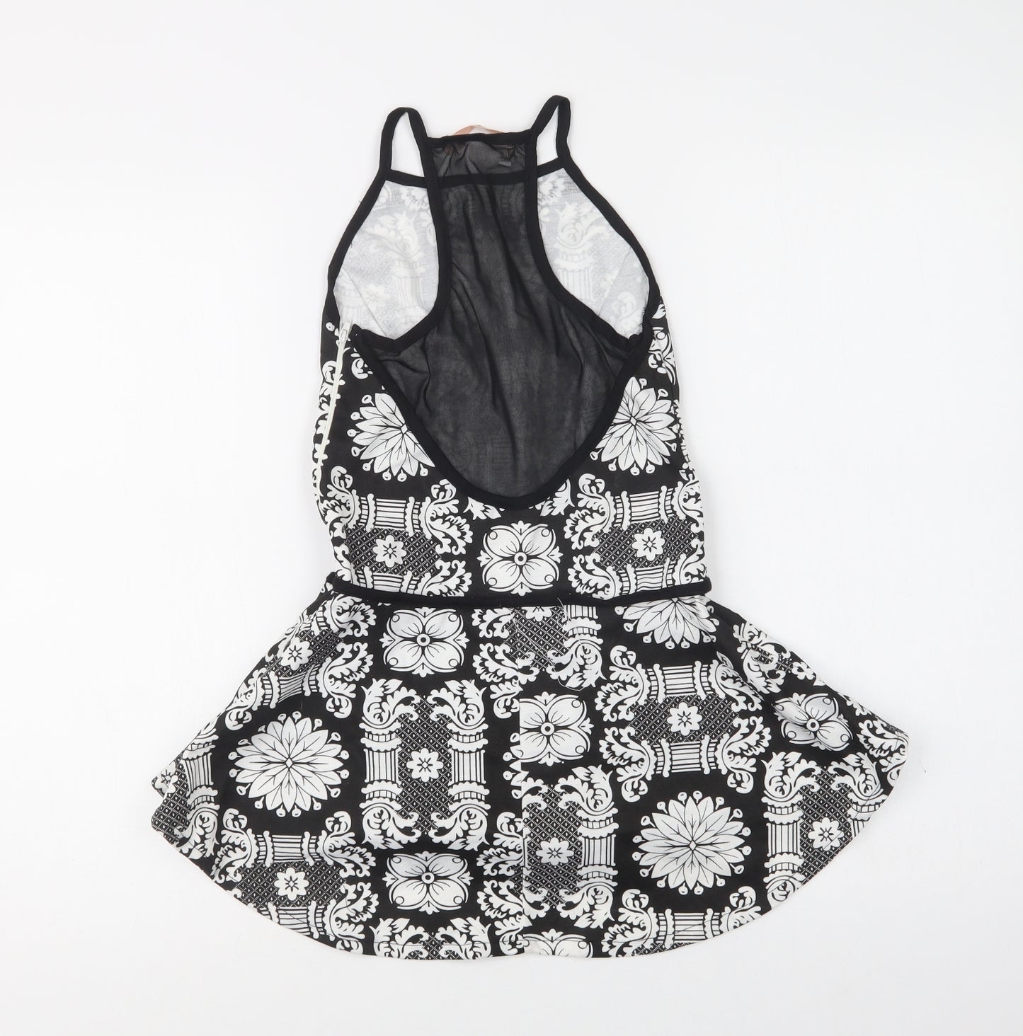 Eva & Lola Womens Black Floral  Basic Blouse Size S Square Neck