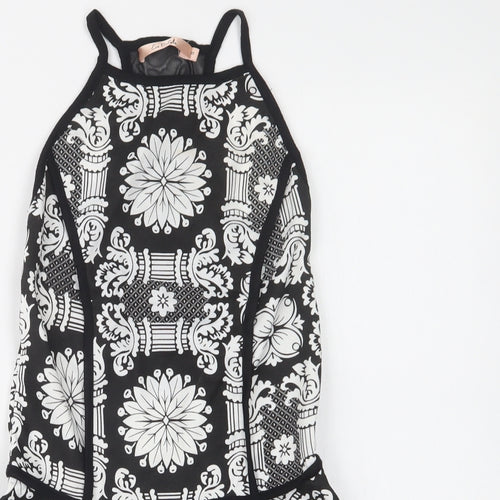 Eva & Lola Womens Black Floral  Basic Blouse Size S Square Neck