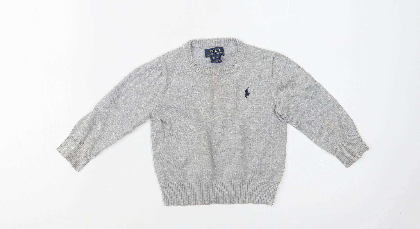 Polo Ralph Lauren Boys Grey Crew Neck  Cotton Pullover Jumper Size 2 Years