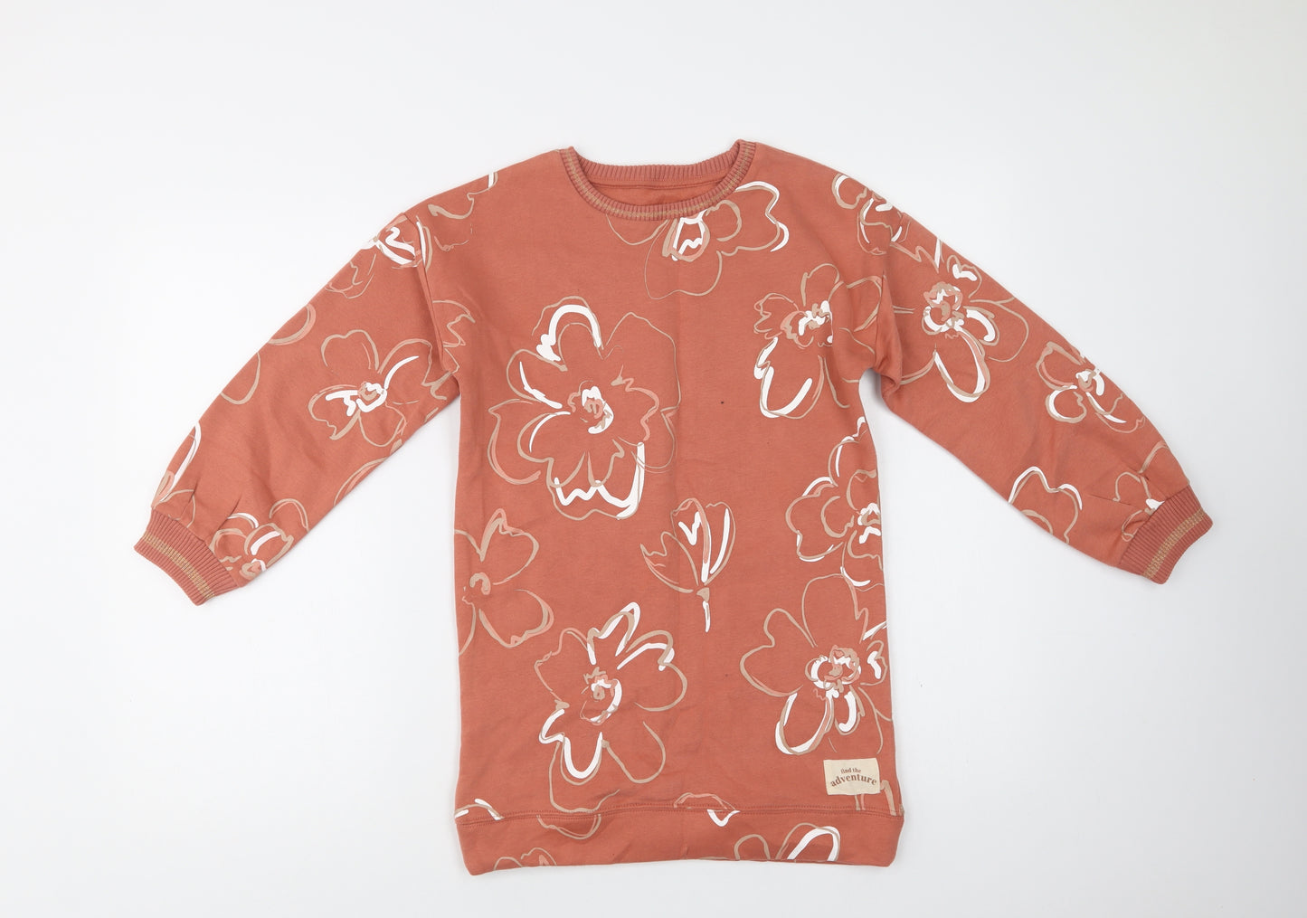 Nutmeg Girls Orange Floral Cotton Pullover Sweatshirt Size 8-9 Years