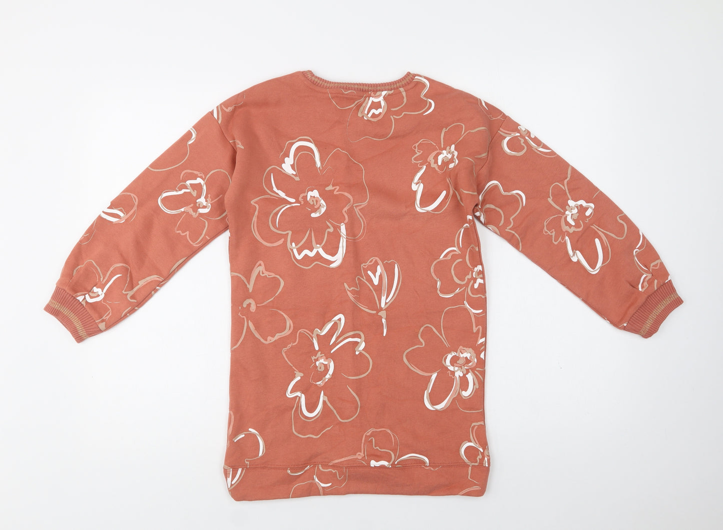 Nutmeg Girls Orange Floral Cotton Pullover Sweatshirt Size 8-9 Years