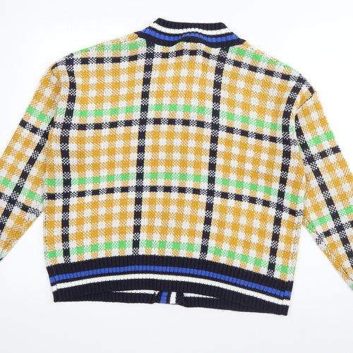 ASOS Womens Yellow V-Neck Check Acrylic Cardigan Jumper Size 8