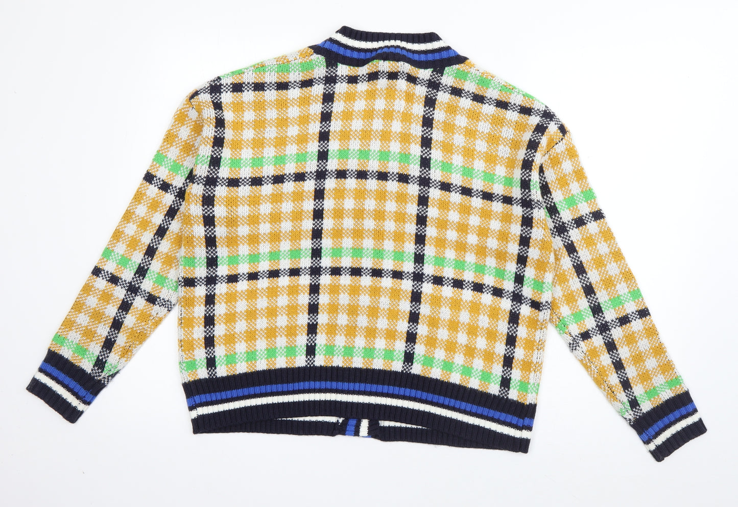 ASOS Womens Yellow V-Neck Check Acrylic Cardigan Jumper Size 8