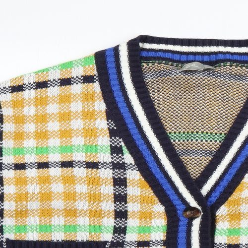 ASOS Womens Yellow V-Neck Check Acrylic Cardigan Jumper Size 8