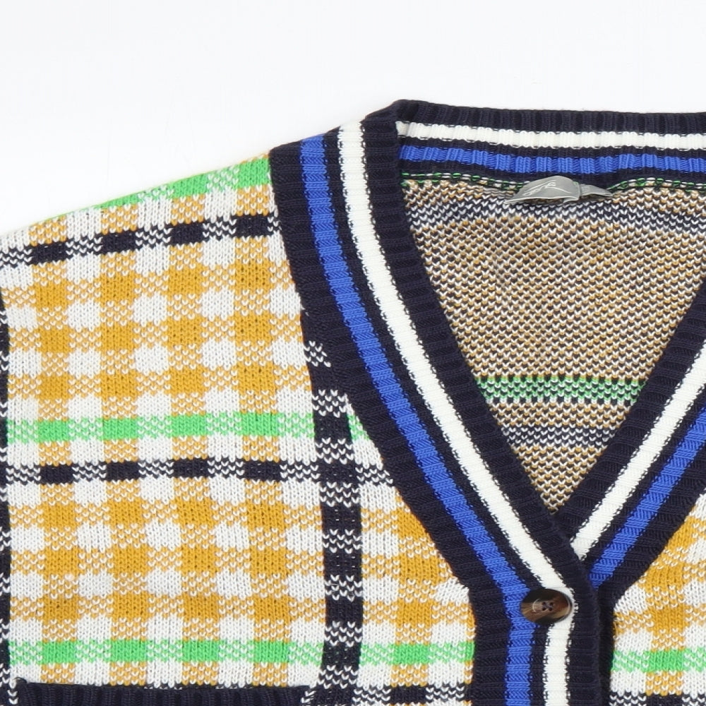 ASOS Womens Yellow V-Neck Check Acrylic Cardigan Jumper Size 8
