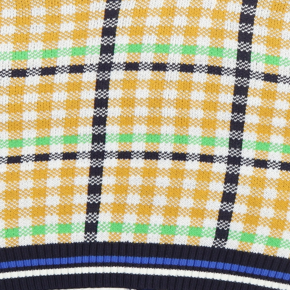 ASOS Womens Yellow V-Neck Check Acrylic Cardigan Jumper Size 8