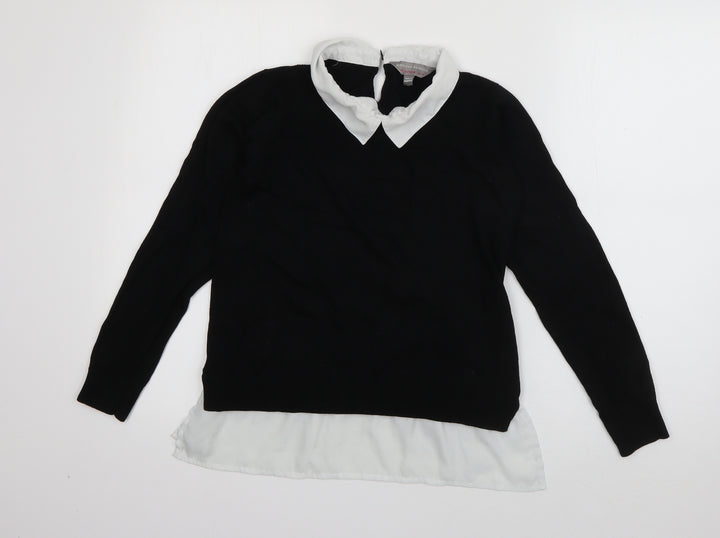 Dorothy Perkins Womens Black Collared  Viscose Pullover Jumper Size 10