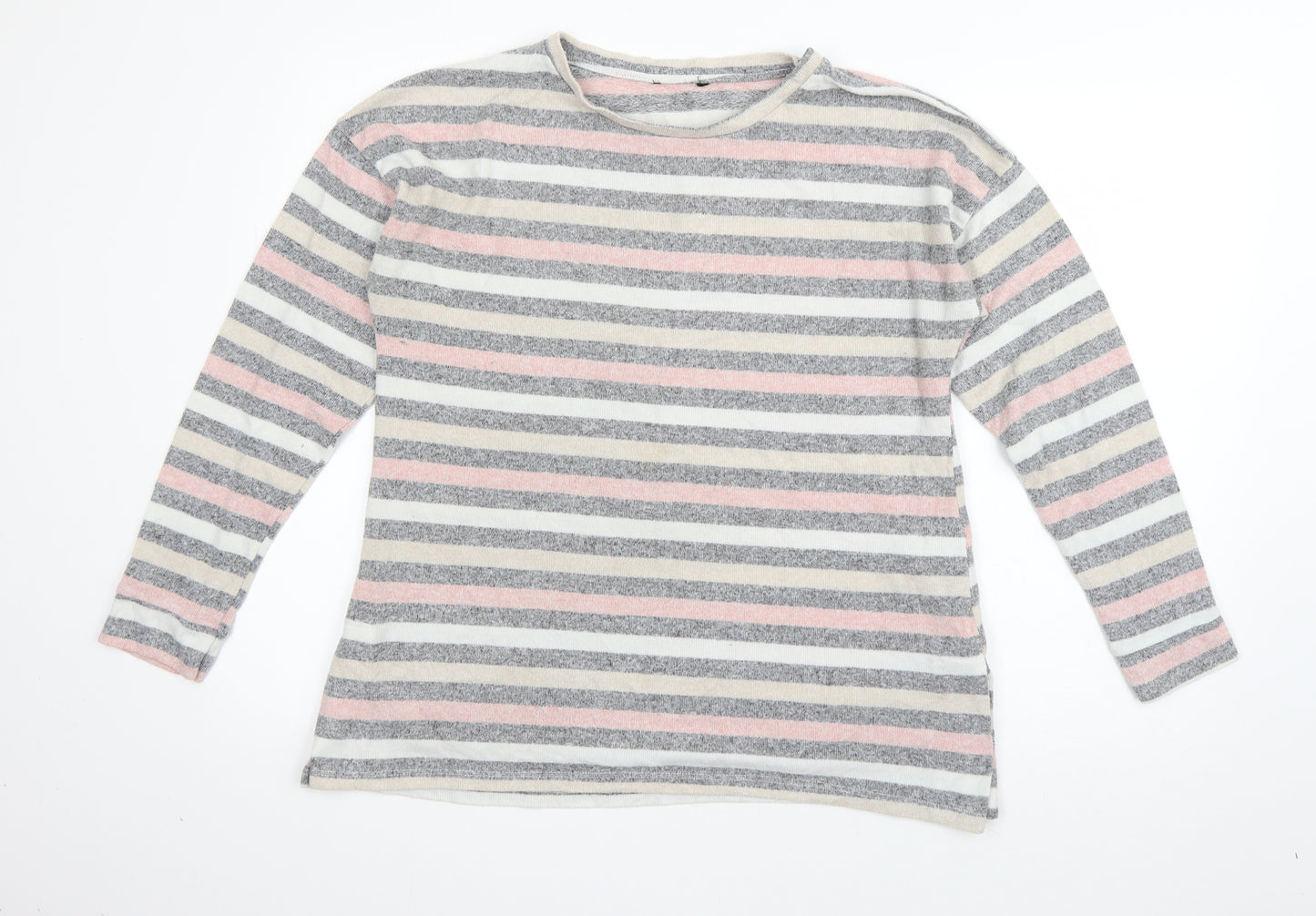 Peacocks Womens Grey Boat Neck Striped Polyester Pullover Jumper Size 14