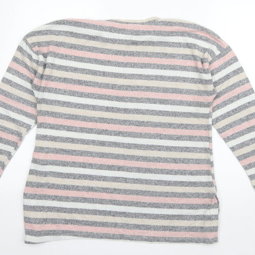 Peacocks Womens Grey Boat Neck Striped Polyester Pullover Jumper Size 14