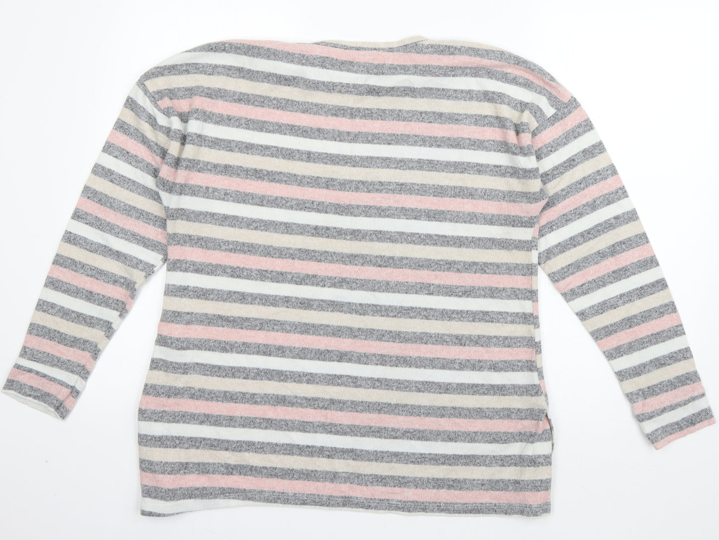 Peacocks Womens Grey Boat Neck Striped Polyester Pullover Jumper Size 14
