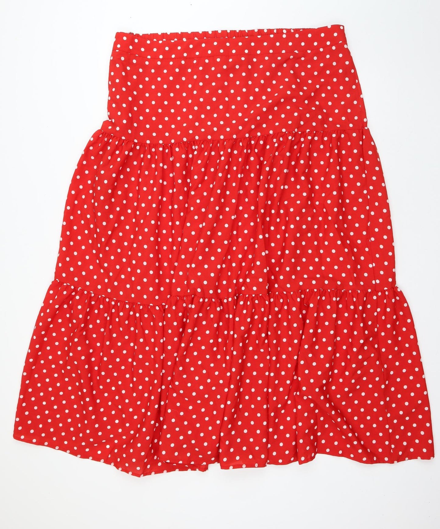 Preworn Womens Red Polka Dot Polyester Flare Skirt Size 42 in   Zip