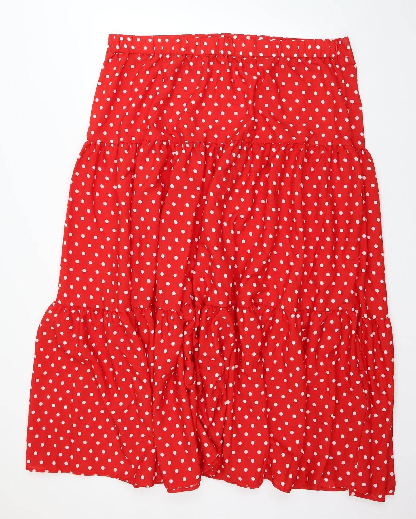 Preworn Womens Red Polka Dot Polyester Flare Skirt Size 42 in   Zip