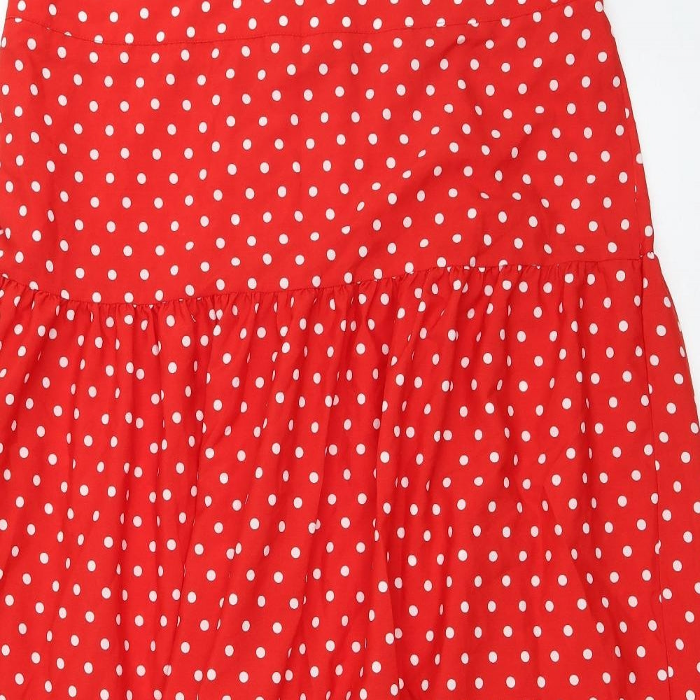 Preworn Womens Red Polka Dot Polyester Flare Skirt Size 42 in   Zip