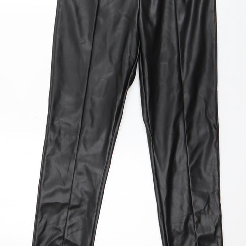 Eight Paris Womens Black  Polyester Capri Leggings Size S L28 in   - Faux leather Split front