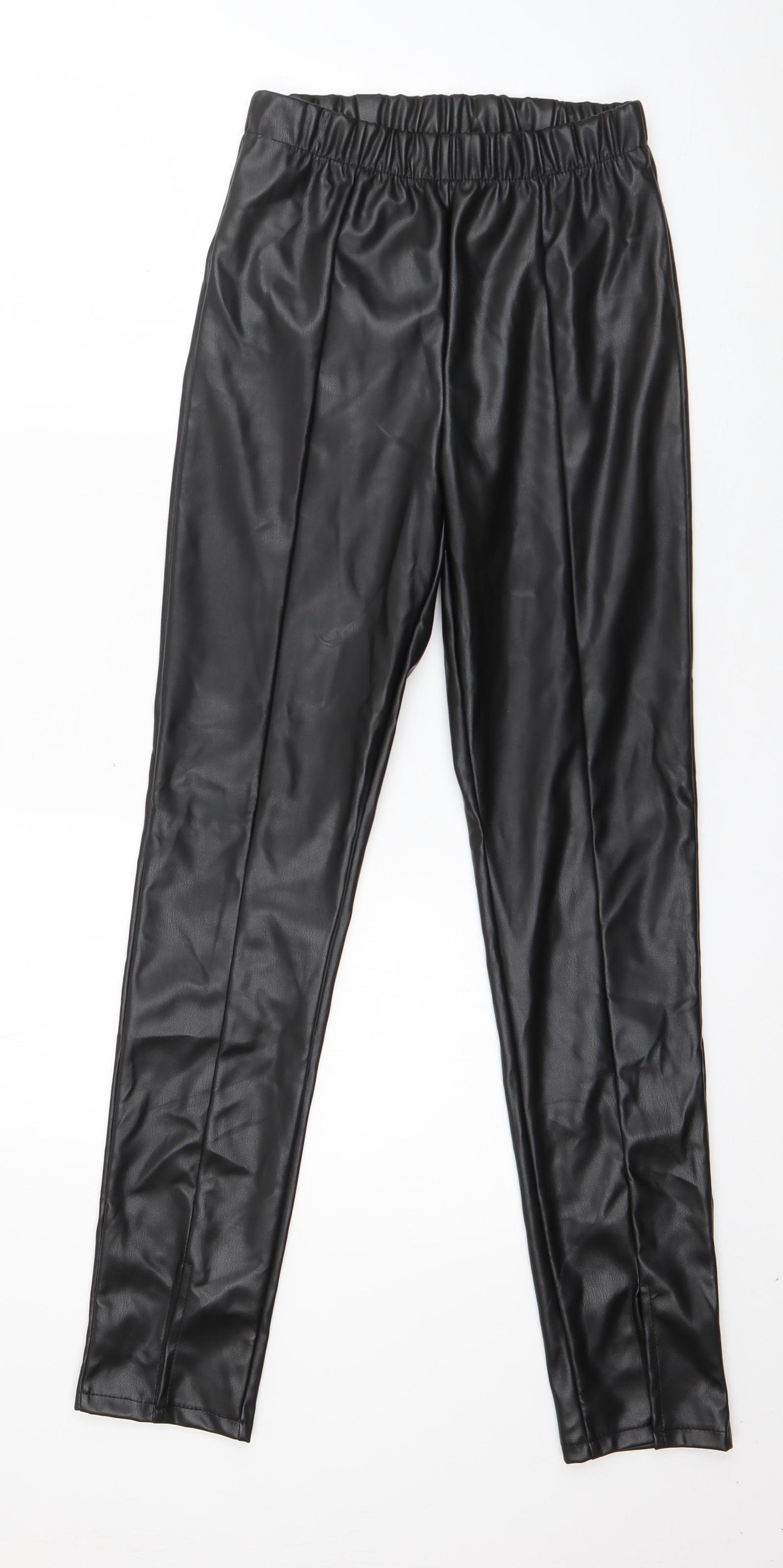Eight Paris Womens Black  Polyester Capri Leggings Size S L28 in   - Faux leather Split front