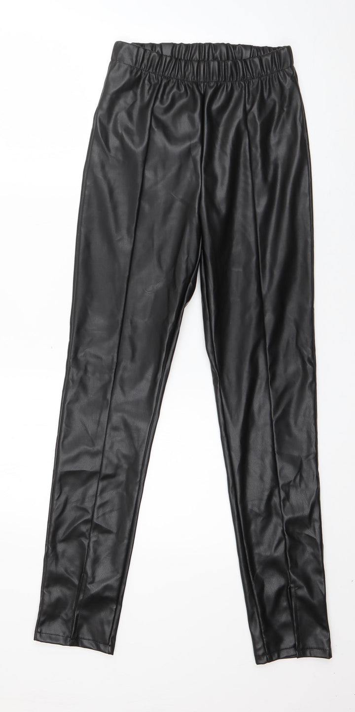Eight Paris Womens Black  Polyester Capri Leggings Size S L28 in   - Faux leather Split front