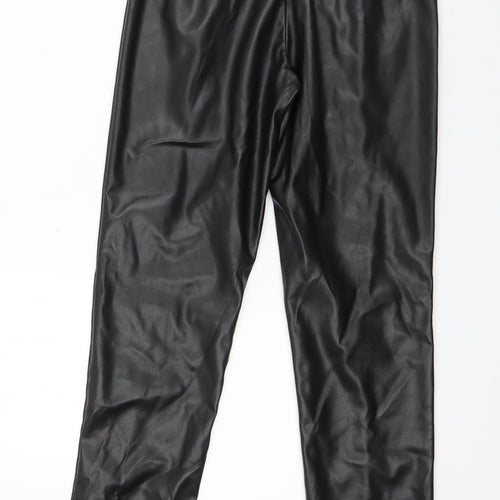 Eight Paris Womens Black  Polyester Capri Leggings Size S L28 in   - Faux leather Split front