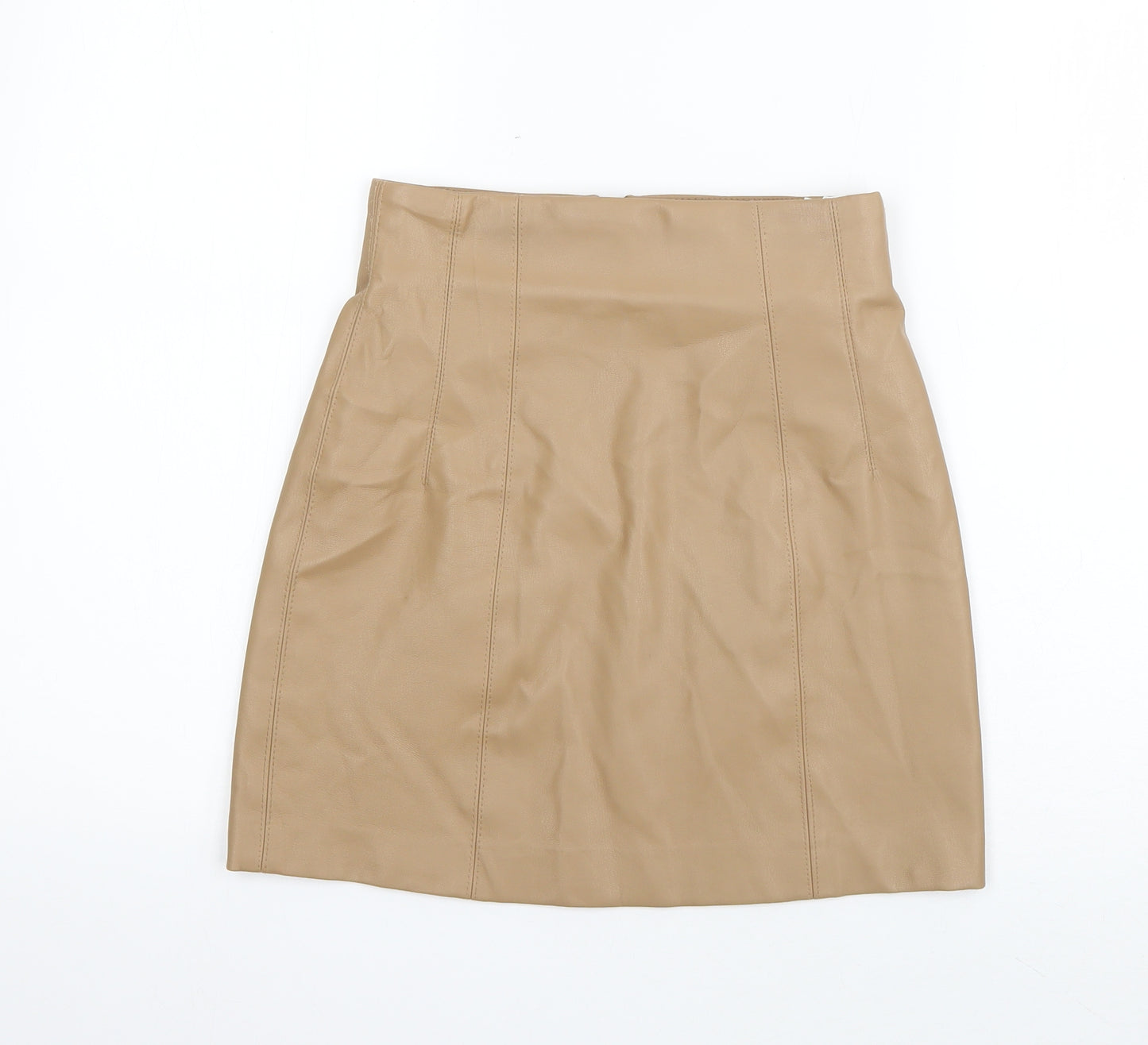 Zara Womens Brown  Polyurethane Mini Skirt Size XS   Zip - Faux Leather