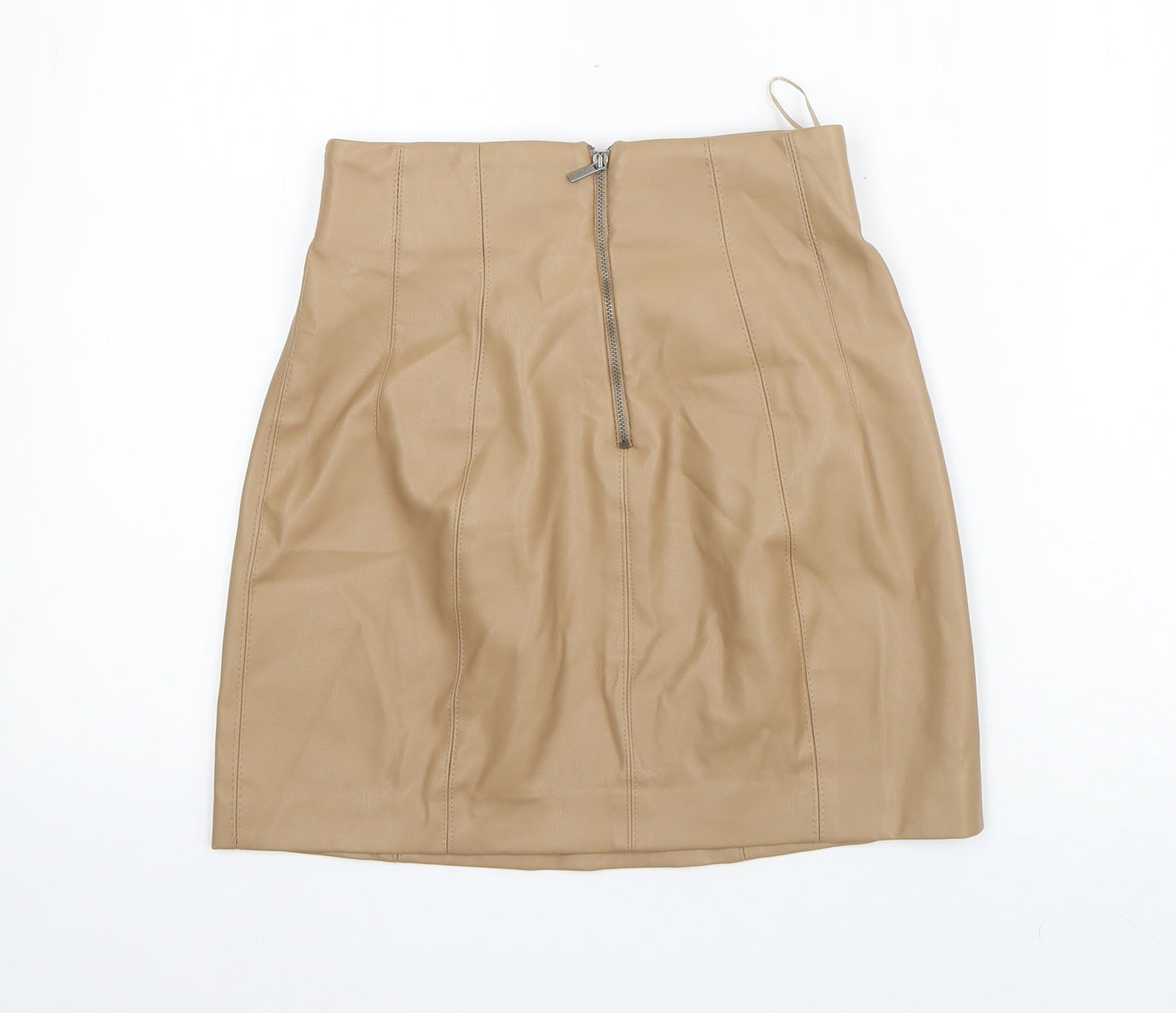 Zara Womens Brown  Polyurethane Mini Skirt Size XS   Zip - Faux Leather