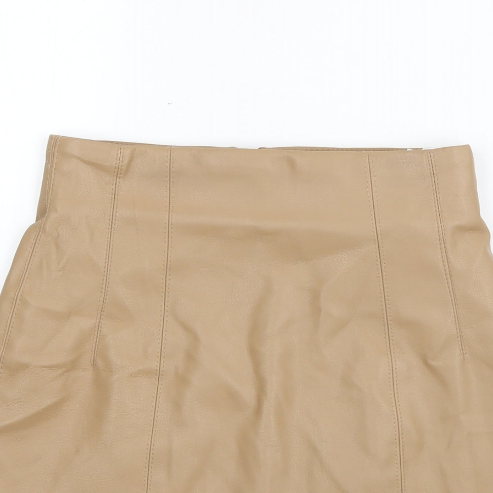 Zara Womens Brown  Polyurethane Mini Skirt Size XS   Zip - Faux Leather