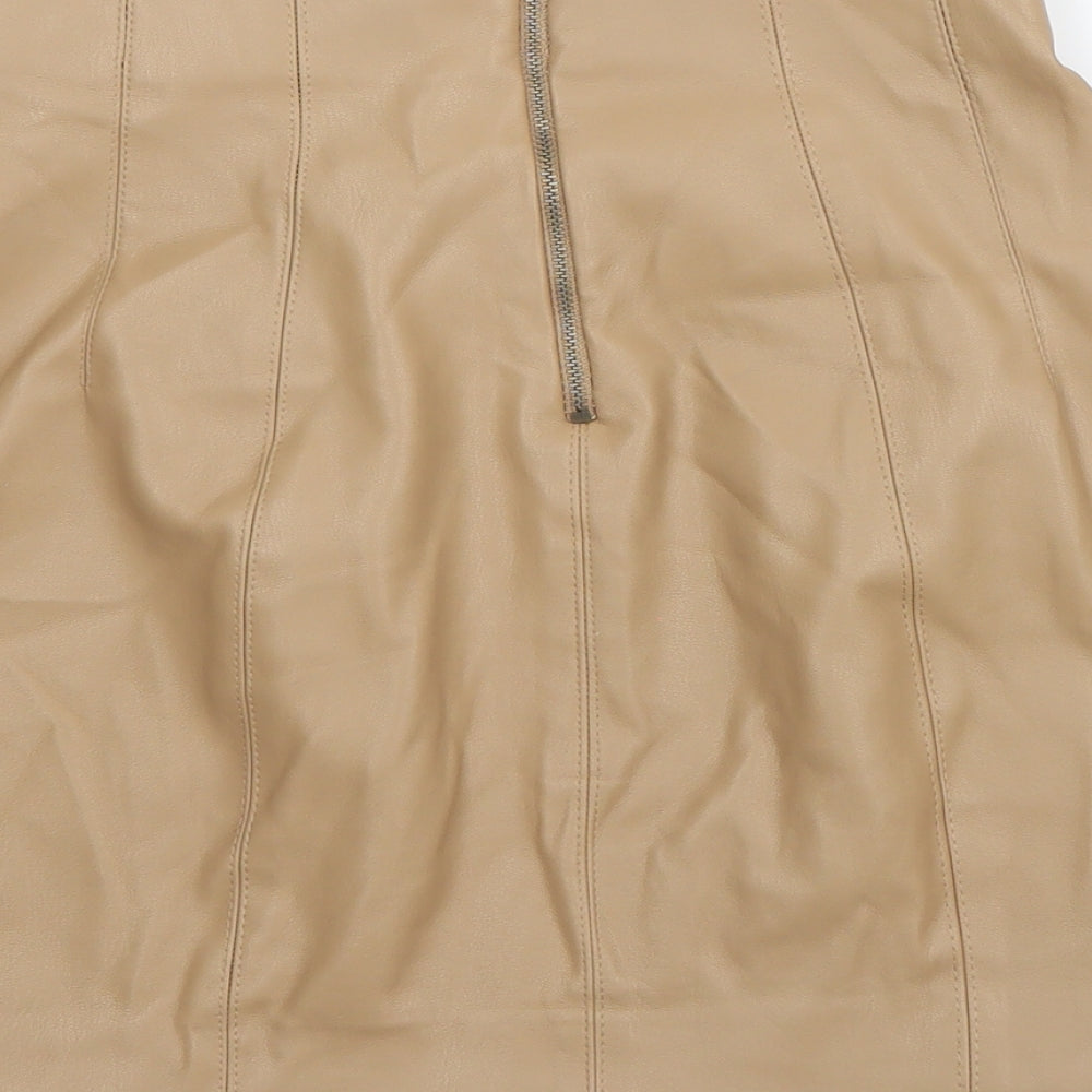 Zara Womens Brown  Polyurethane Mini Skirt Size XS   Zip - Faux Leather