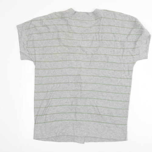 Aphorism Womens Grey V-Neck Striped Cotton Cardigan Jumper Size 14