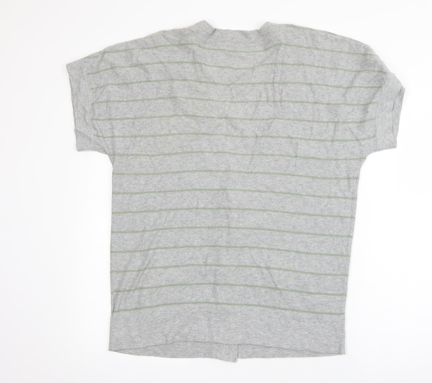 Aphorism Womens Grey V-Neck Striped Cotton Cardigan Jumper Size 14