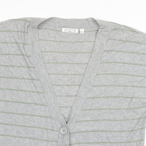 Aphorism Womens Grey V-Neck Striped Cotton Cardigan Jumper Size 14