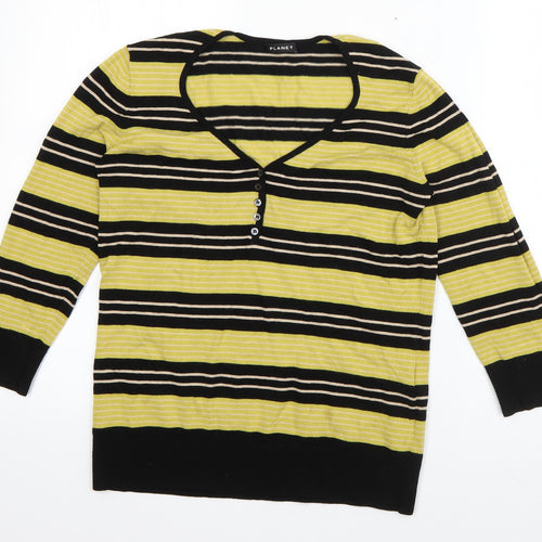 Planet  Womens Green Striped Viscose Basic T-Shirt Size S V-Neck