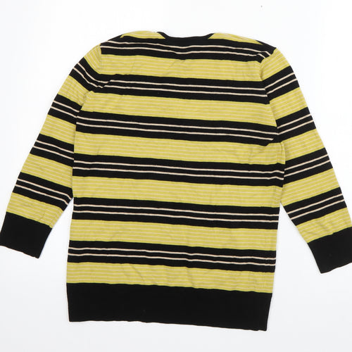 Planet  Womens Green Striped Viscose Basic T-Shirt Size S V-Neck