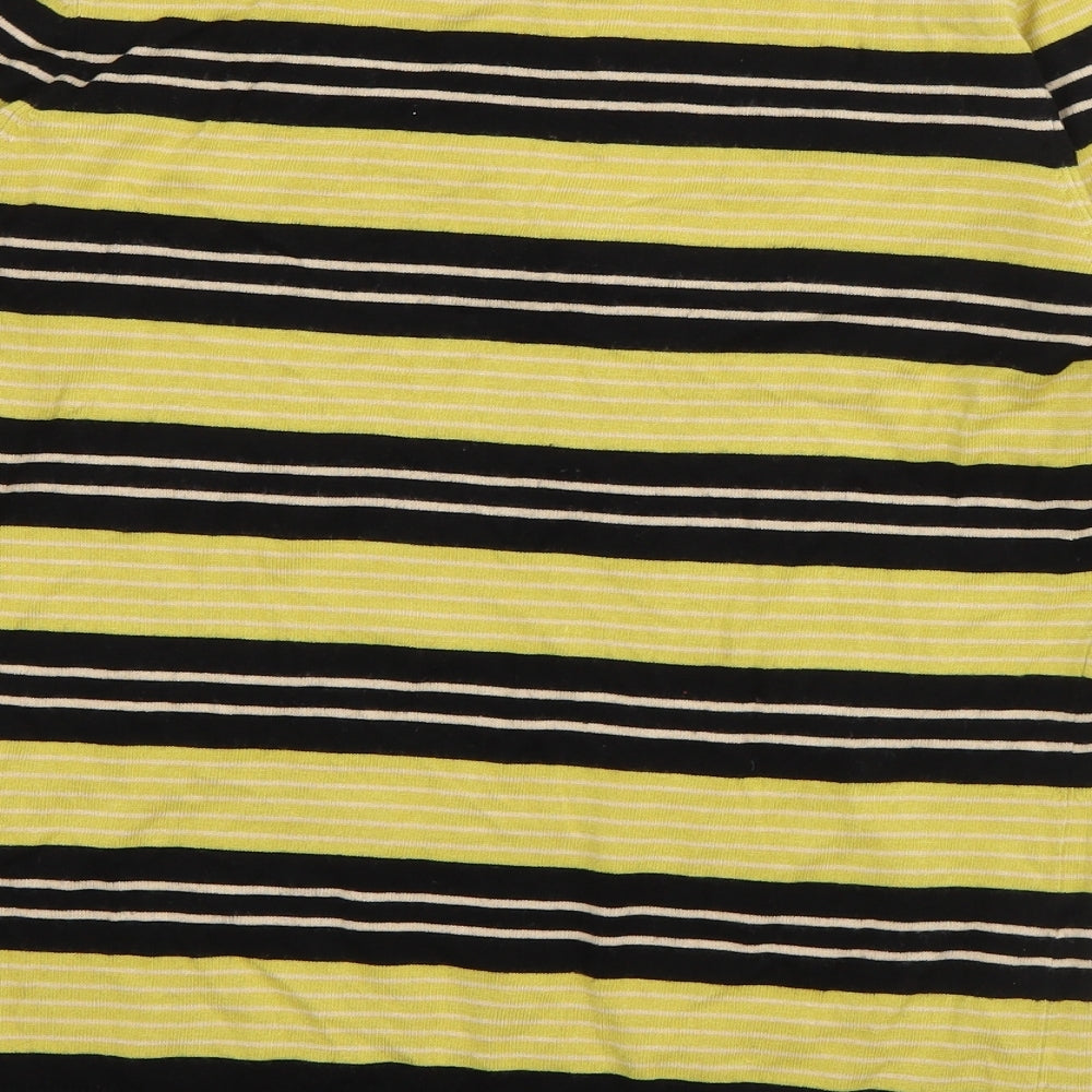 Planet  Womens Green Striped Viscose Basic T-Shirt Size S V-Neck