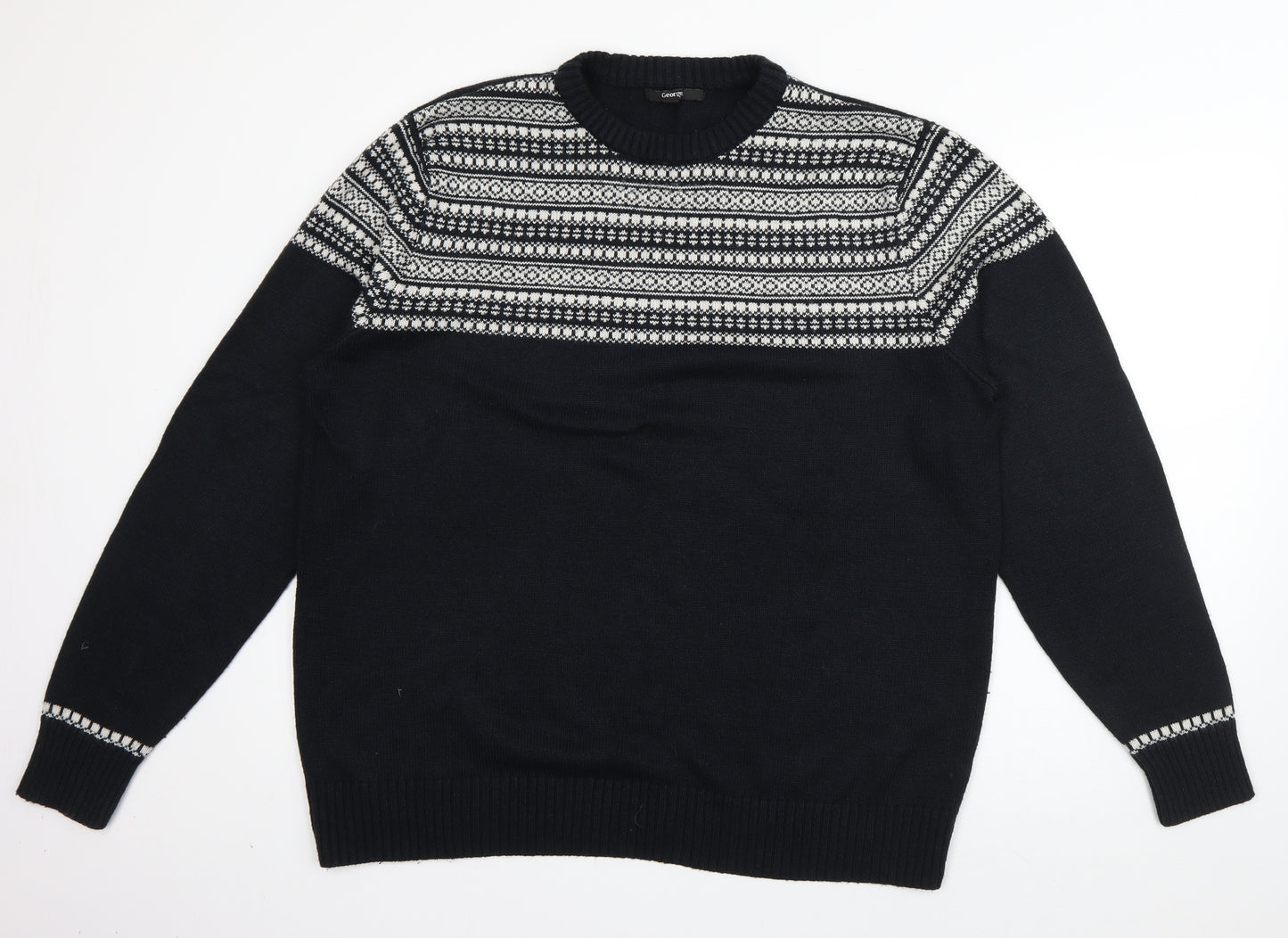 Geiorge Mens Blue Crew Neck  Acrylic Pullover Jumper Size XL