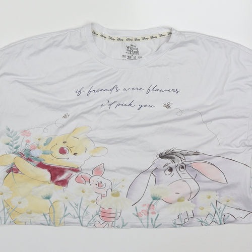 Primark Womens White Solid Polyester Top Pyjama Top Size 10   - Winnie the Pooh