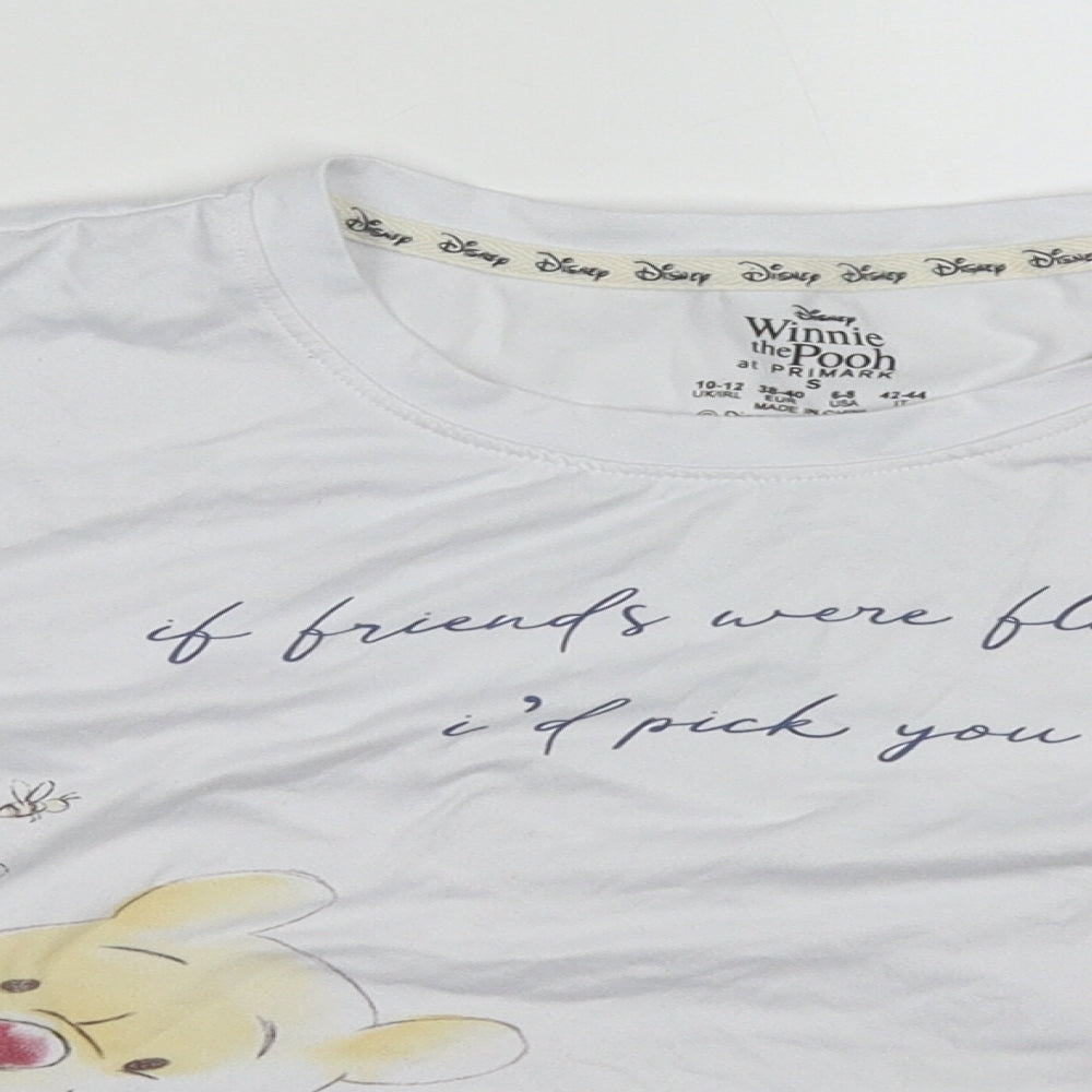 Primark Womens White Solid Polyester Top Pyjama Top Size 10   - Winnie the Pooh