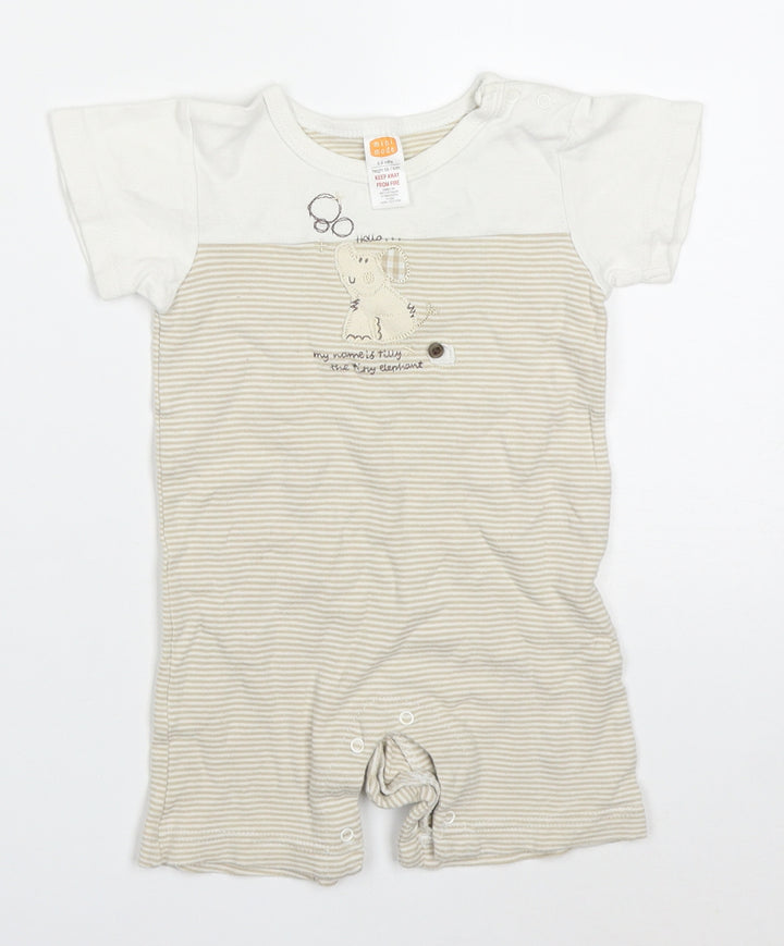 Mini Mode Baby Beige Striped Cotton Romper One-Piece Size 6-9 Months Button - Tilly The Tiny Elephant