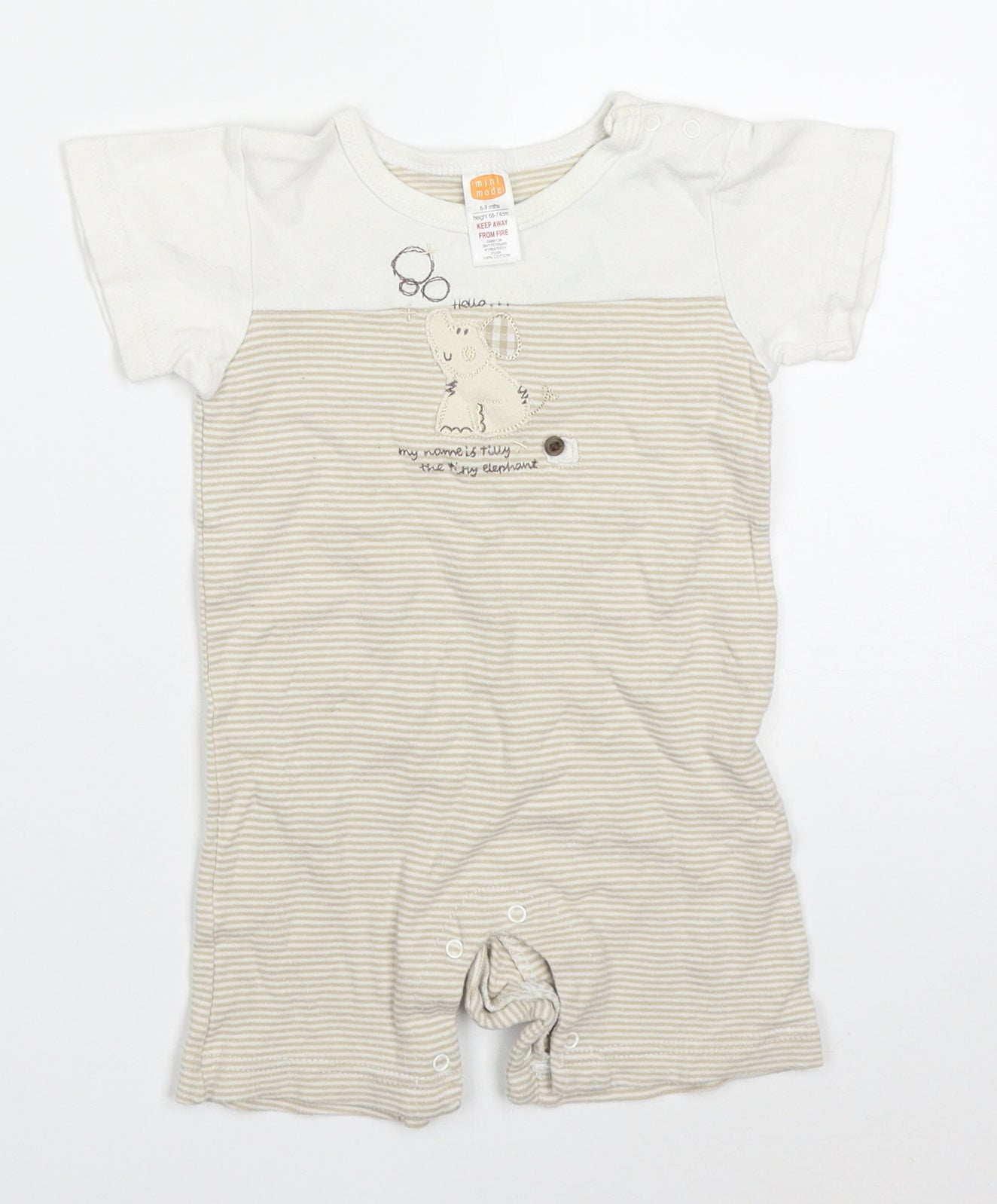 Mini Mode Baby Beige Striped Cotton Romper One-Piece Size 6-9 Months  Button - Tilly The Tiny Elephant