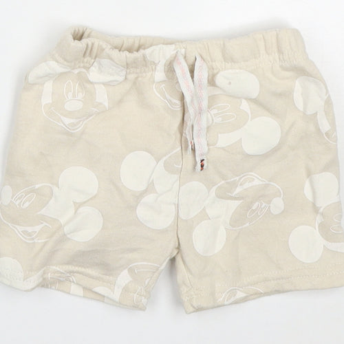 Primark Baby Beige  Cotton Sweatpants Trousers Size 9-12 Months  Drawstring - Mickey Mouse Sweat Shorts