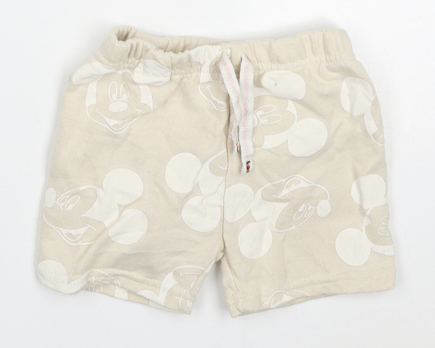 Primark Baby Beige  Cotton Sweatpants Trousers Size 9-12 Months  Drawstring - Mickey Mouse Sweat Shorts