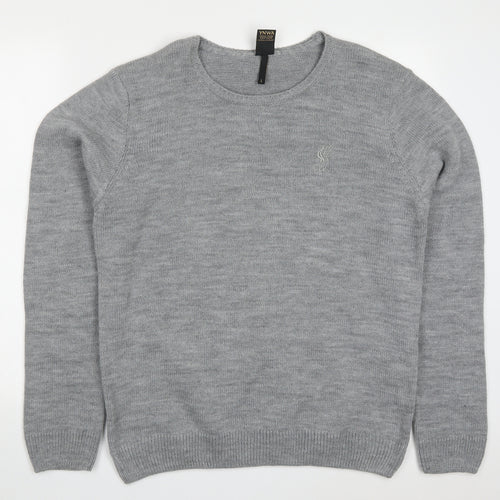 :FC Mens Grey Round Neck  Acrylic Pullover Jumper Size L