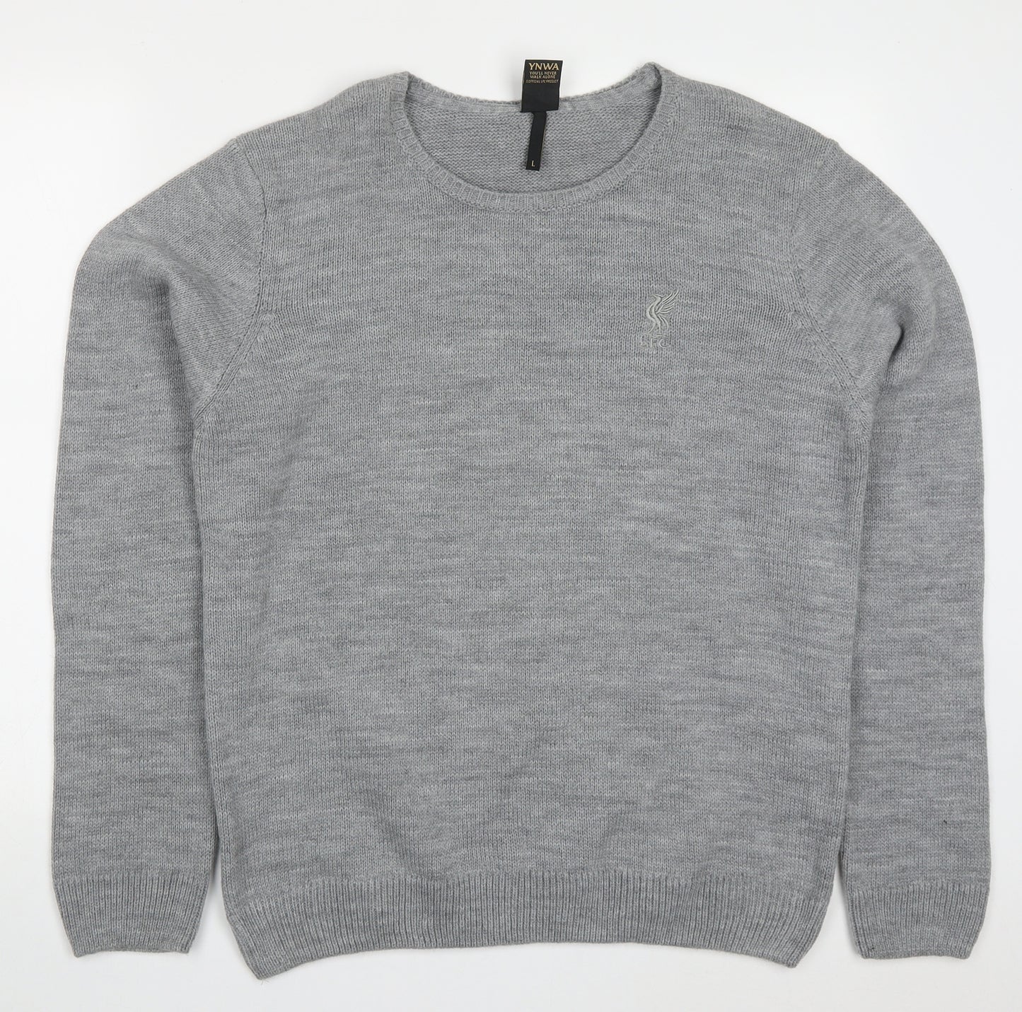 :FC Mens Grey Round Neck  Acrylic Pullover Jumper Size L