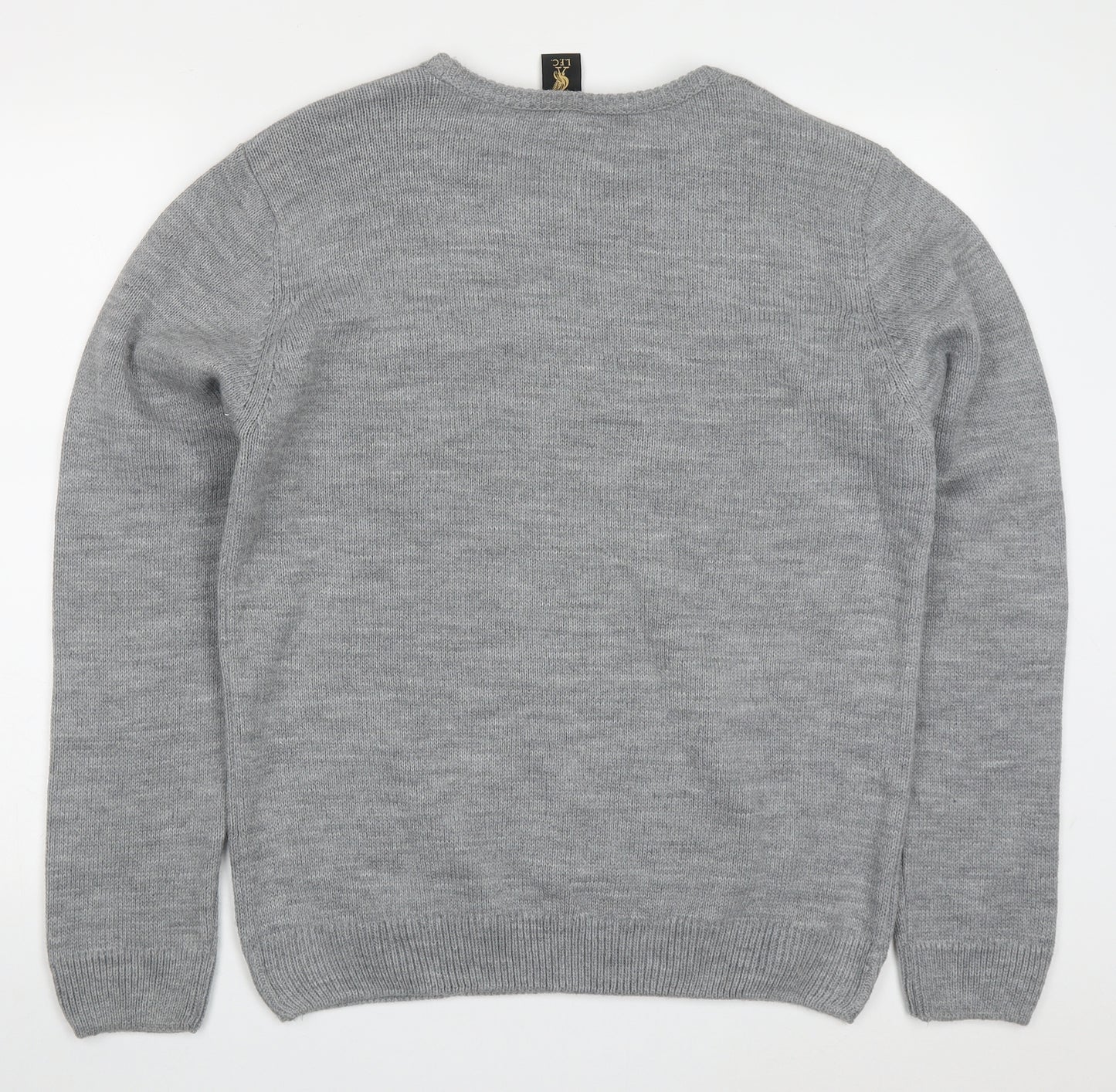:FC Mens Grey Round Neck  Acrylic Pullover Jumper Size L