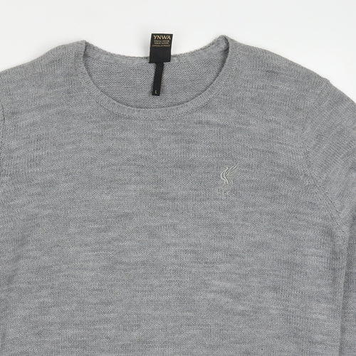 :FC Mens Grey Round Neck  Acrylic Pullover Jumper Size L