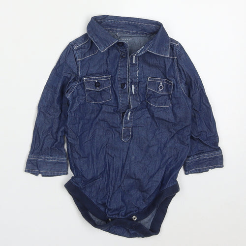 Primark Boys Blue  Cotton Babygrow One-Piece Size 6-9 Months  Button