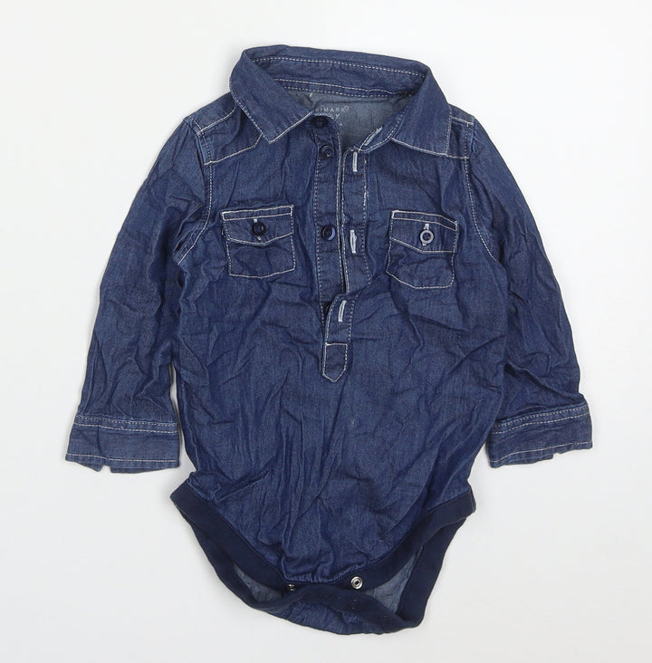 Primark Boys Blue  Cotton Babygrow One-Piece Size 6-9 Months  Button