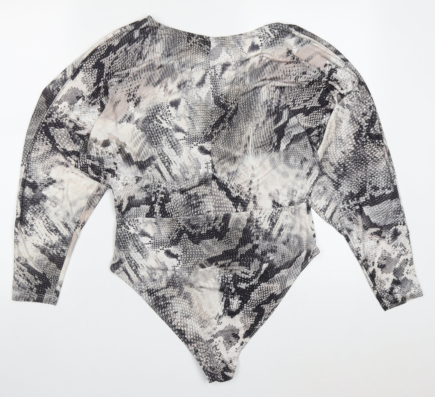 River Island Womens Grey Animal Print Polyester Bodysuit One-Piece Size 12  Button